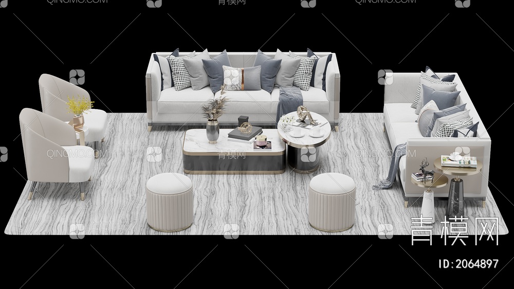 家具 沙发茶几组合 单人沙发 双人沙发 多人沙发3D模型下载【ID:2064897】