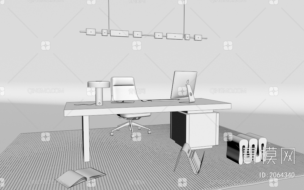 书桌椅组合3D模型下载【ID:2064340】
