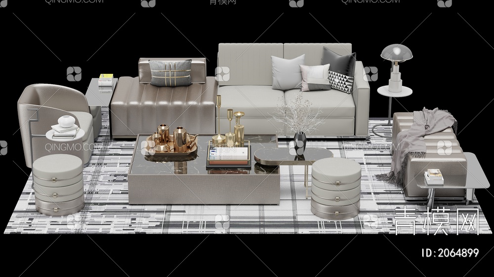 家具 沙发茶几组合 单人沙发 双人沙发 多人沙发3D模型下载【ID:2064899】
