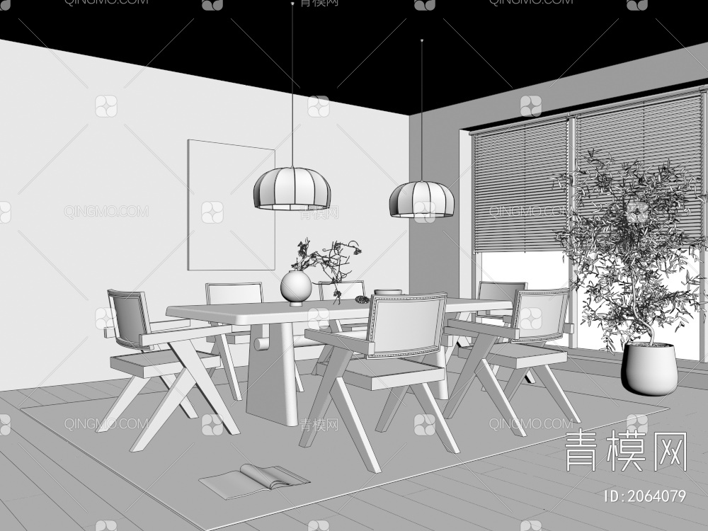 餐桌椅组合3D模型下载【ID:2064079】