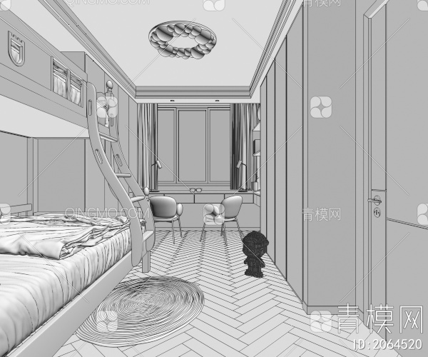 儿童房 高低床 卧室3D模型下载【ID:2064520】