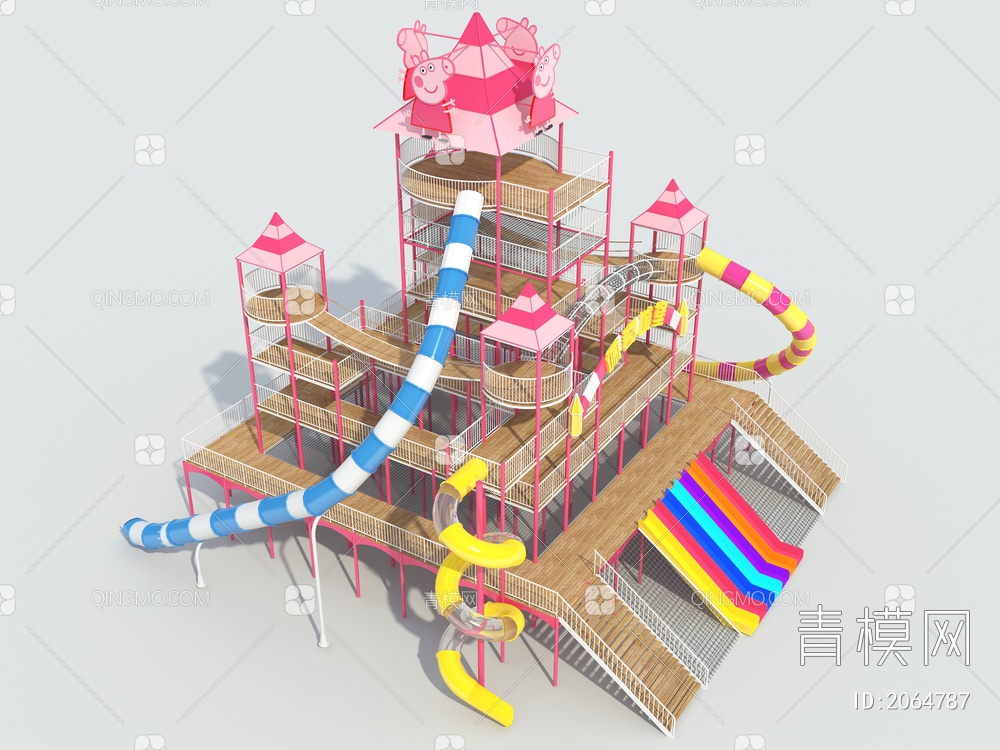 飞天城堡 佩奇城堡 滑梯组合 游乐设备 无动力 游乐设施3D模型下载【ID:2064787】