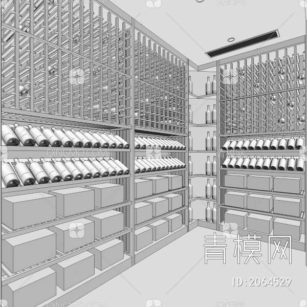 实木红酒窖 冷藏室 恒温室 恒温柜 展示柜 冷藏柜 红酒酒窖3D模型下载【ID:2064529】