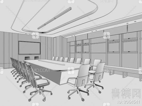 公司办公室 大会议室 洽谈室3D模型下载【ID:2064541】