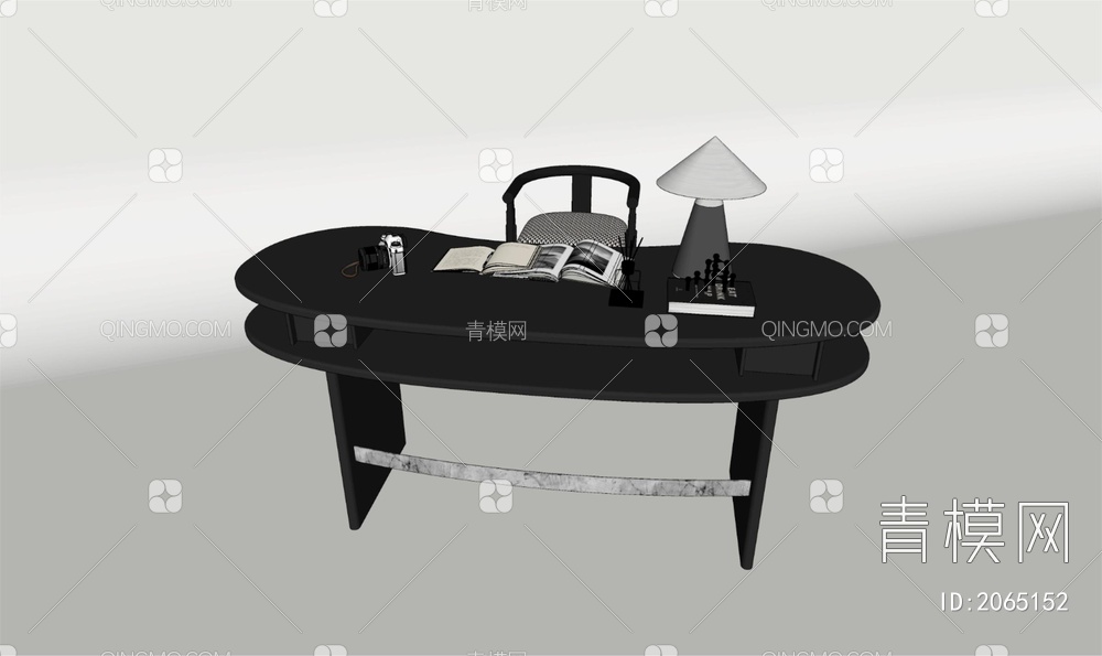 黑色弧形书桌SU模型下载【ID:2065152】