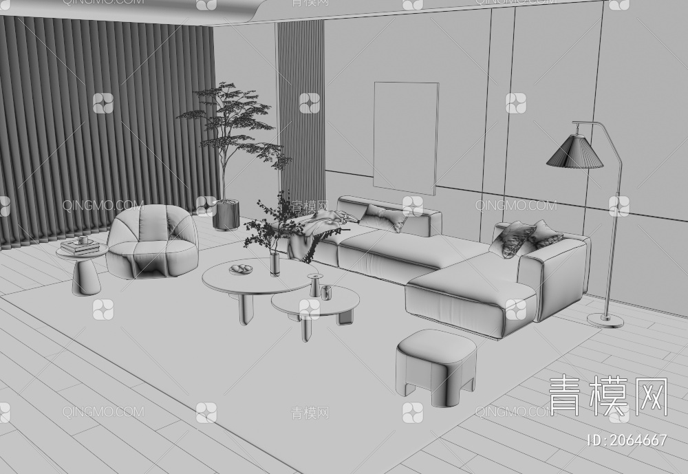 沙发茶几组合3D模型下载【ID:2064667】