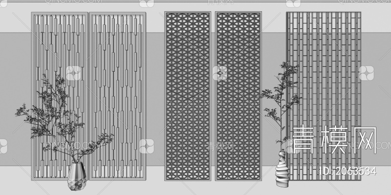 玄关不锈钢金属隔断 屏风 花格雕花3D模型下载【ID:2063534】