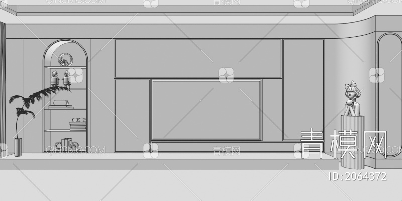 客餐厅奶油风电视沙发背景墙3D模型下载【ID:2064372】