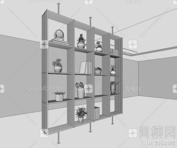 木格栅玄关隔断屏风花架书架3D模型下载【ID:2064492】