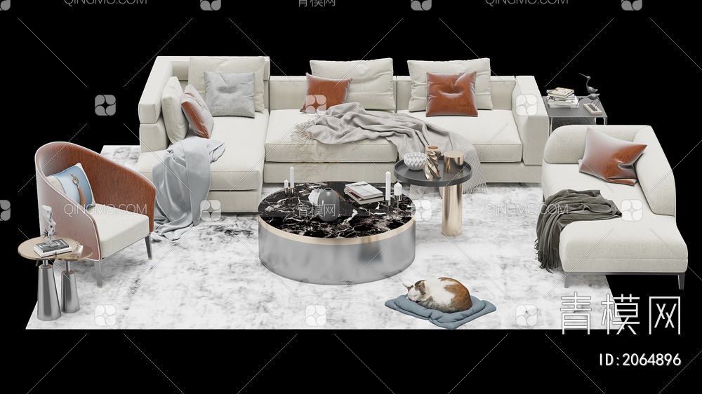 家具 沙发茶几组合 单人沙发 双人沙发 多人沙发3D模型下载【ID:2064896】