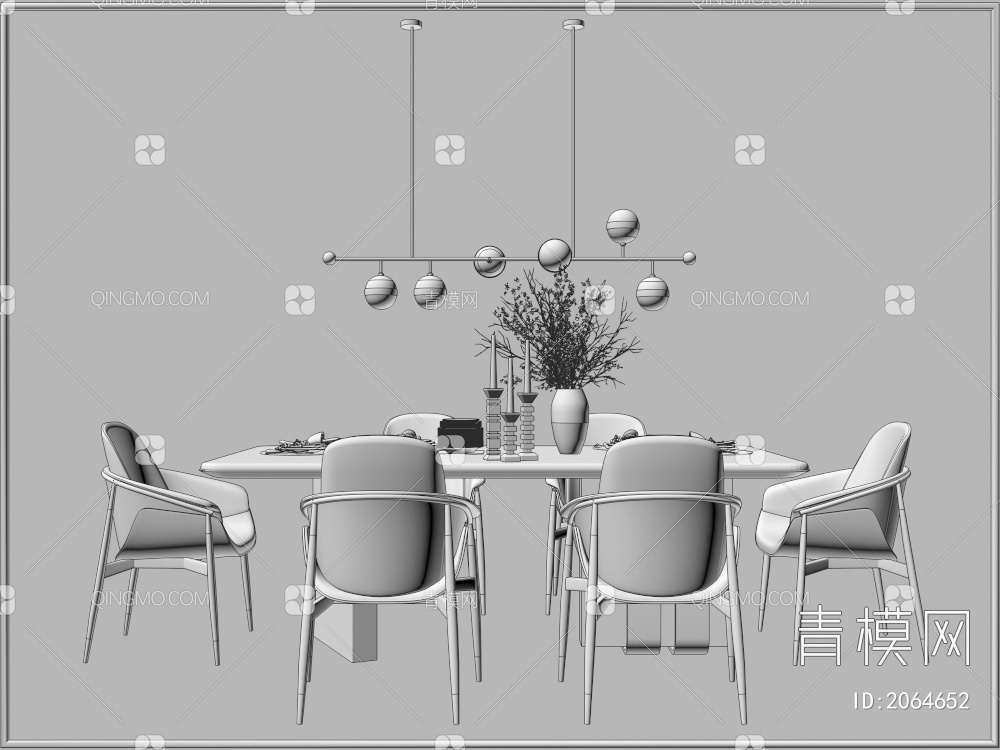 家具 餐桌餐椅 餐厅灯具组合3D模型下载【ID:2064652】