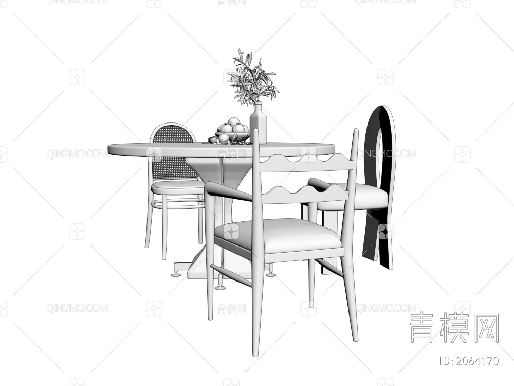 清漆实木餐桌椅组合3D模型下载【ID:2064170】