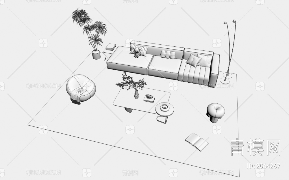 沙发茶几组合3D模型下载【ID:2064267】