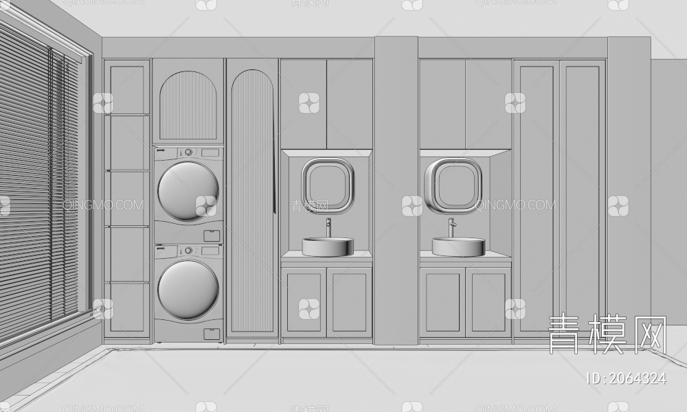 阳台洗衣机柜 一体化洗衣机烘干机3D模型下载【ID:2064324】