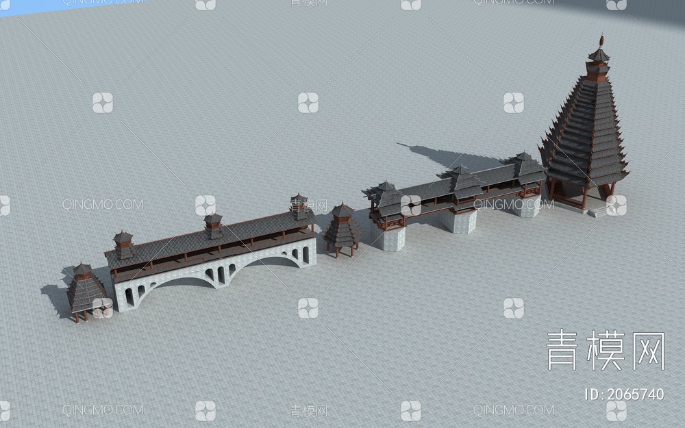 风雨桥3D模型下载【ID:2065740】