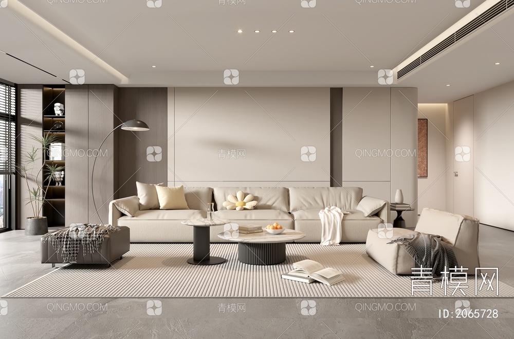 家居客厅 客厅 茶几组合 沙发背景墙 落地灯 极简客厅3D模型下载【ID:2065728】