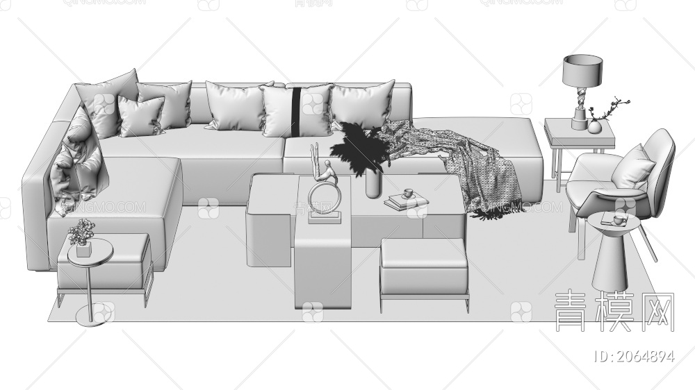 家具 沙发茶几组合 单人沙发 双人沙发 多人沙发3D模型下载【ID:2064894】
