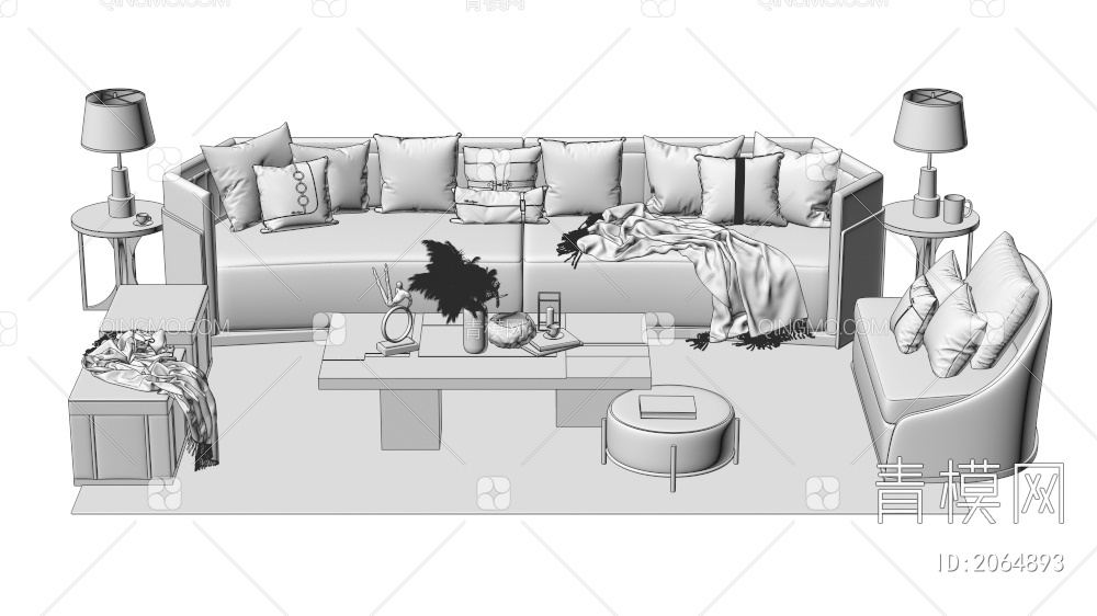 家具 沙发茶几组合 单人沙发 双人沙发 多人沙发3D模型下载【ID:2064893】
