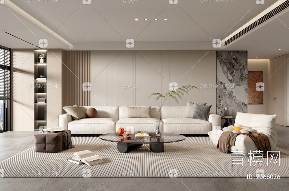 家居客厅 客厅 茶几组合 沙发背景墙 落地灯 极简客厅3D模型下载【ID:2066026】