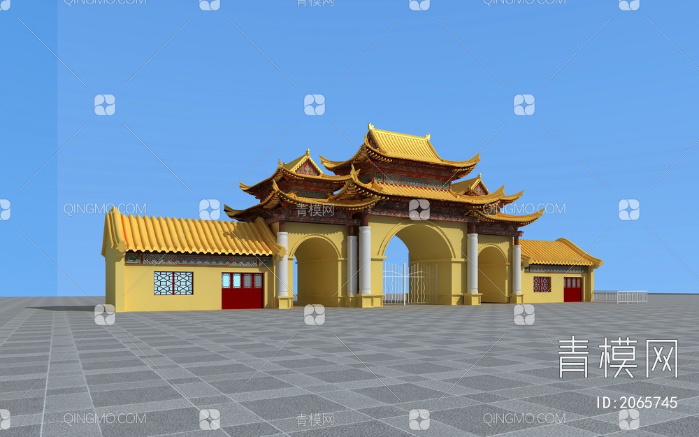 寺庙古建大门3D模型下载【ID:2065745】