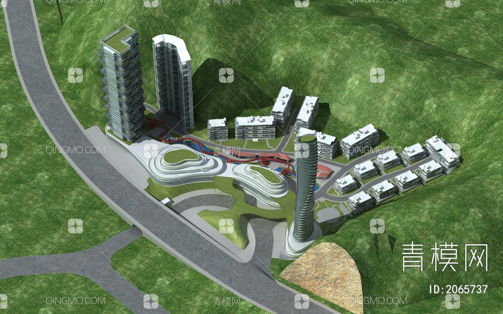 鸟瞰商业规划建筑3D模型下载【ID:2065737】