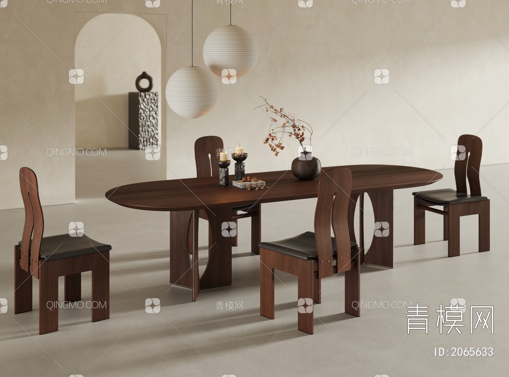 实木餐桌椅组合3D模型下载【ID:2065633】
