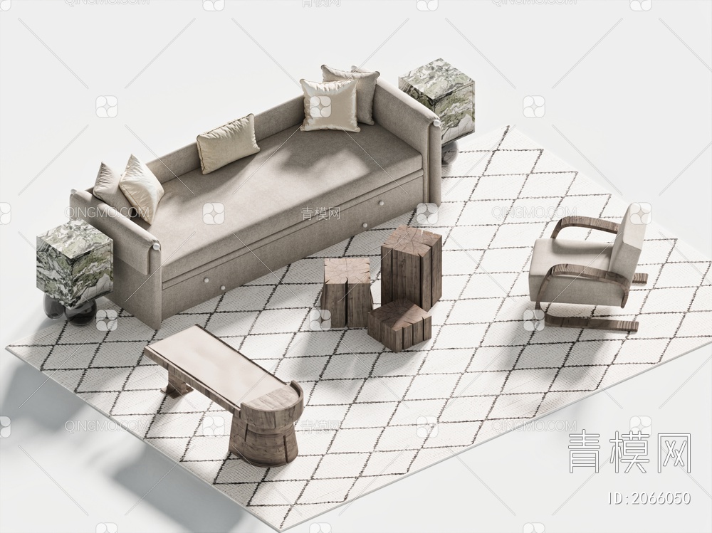 沙发茶几组合3D模型下载【ID:2066050】