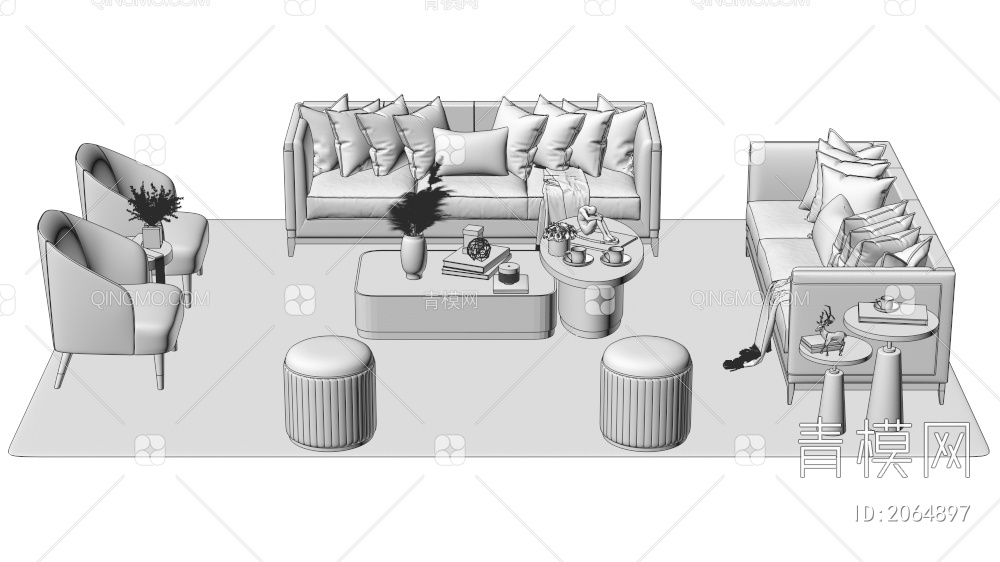 家具 沙发茶几组合 单人沙发 双人沙发 多人沙发3D模型下载【ID:2064897】