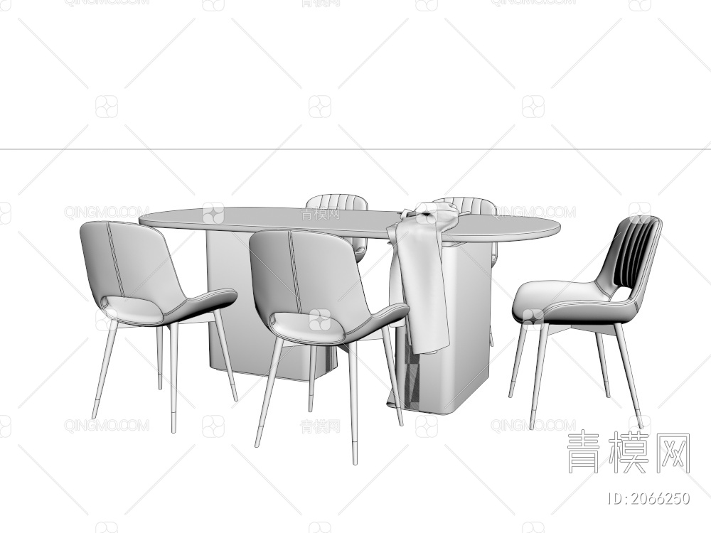 大理石餐桌 布艺餐椅组合3D模型下载【ID:2066250】