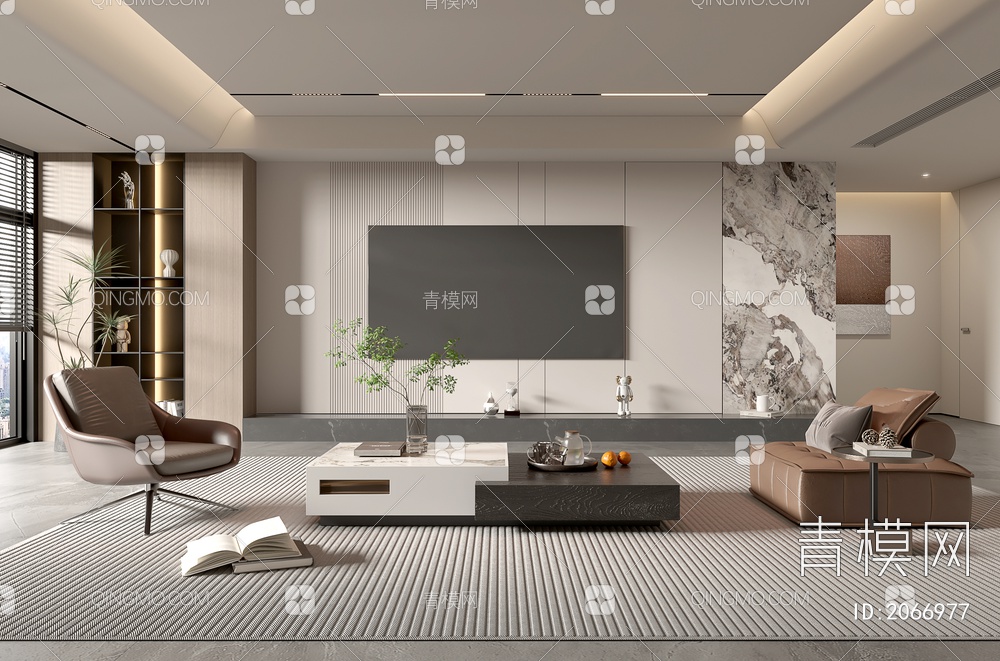 家居客厅 电视背景墙 客厅 茶几组合 沙发 电视柜 极简客厅3D模型下载【ID:2066977】