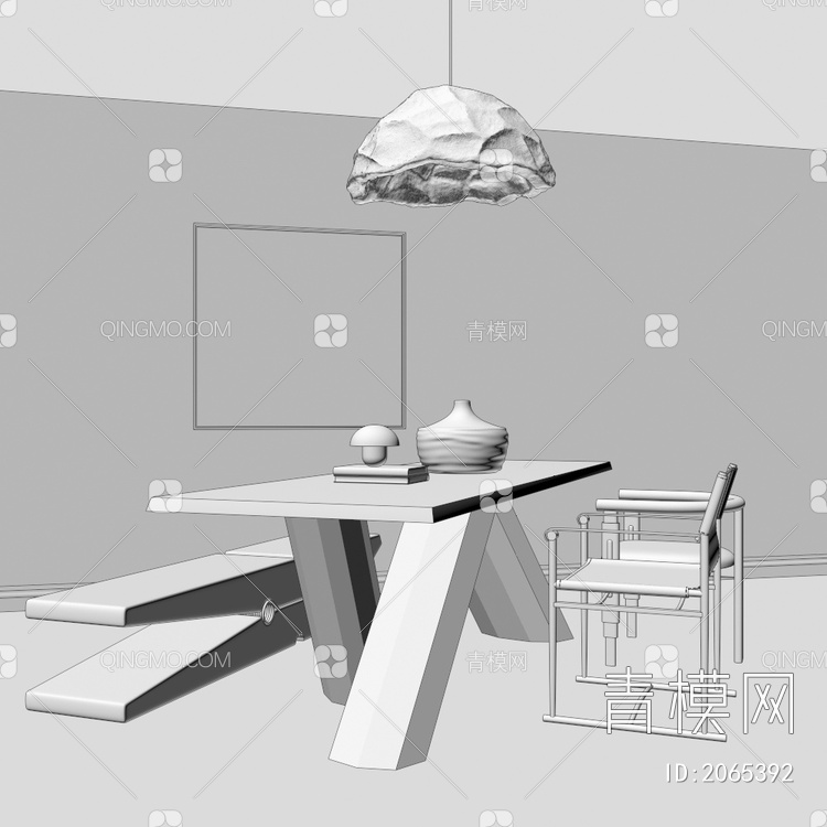 白色 餐桌 夹子 凳子 餐桌椅3D模型下载【ID:2065392】