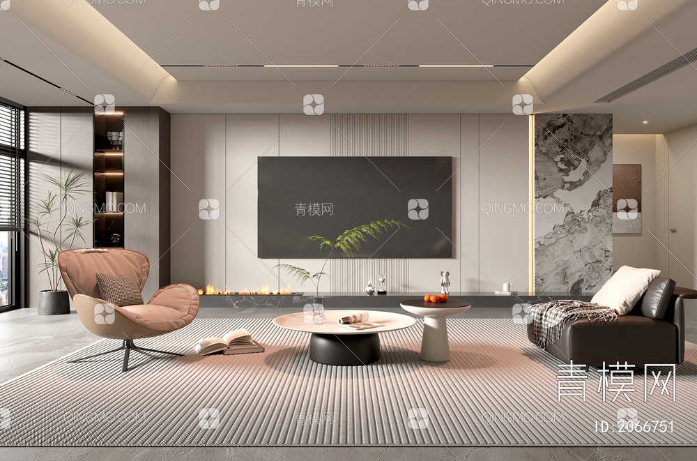 家居客厅 电视背景墙 客厅 茶几组合 沙发 电视柜 极简客厅3D模型下载【ID:2066751】