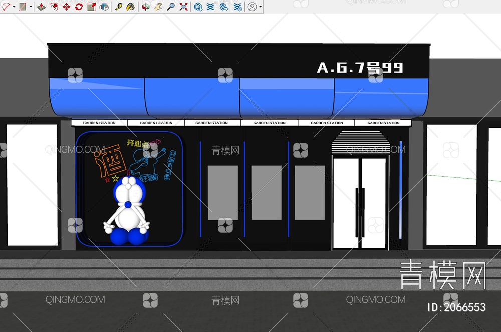 门头店面SU模型下载【ID:2066553】
