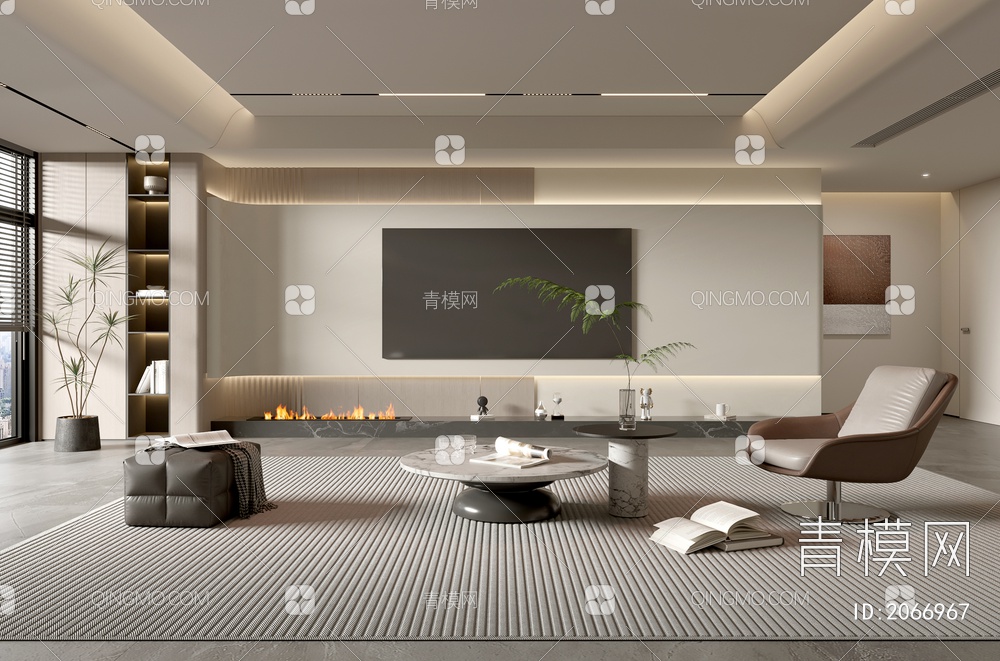 家居客厅 电视背景墙 客厅 茶几组合 沙发 电视柜 极简客厅3D模型下载【ID:2066967】