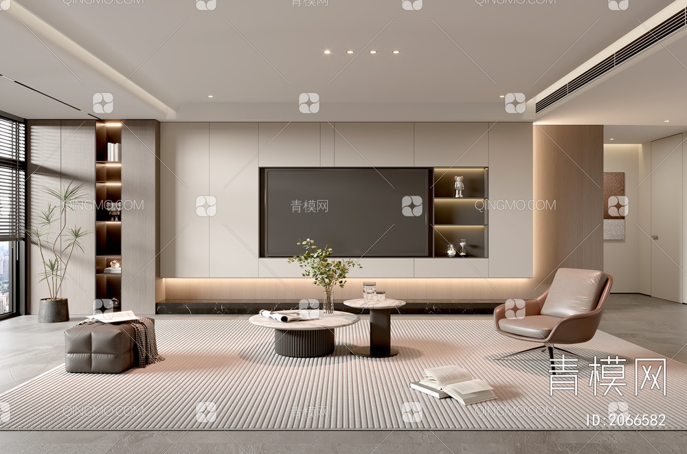 家居客厅 电视背景墙 客厅 茶几组合 沙发 电视柜 极简客厅3D模型下载【ID:2066582】