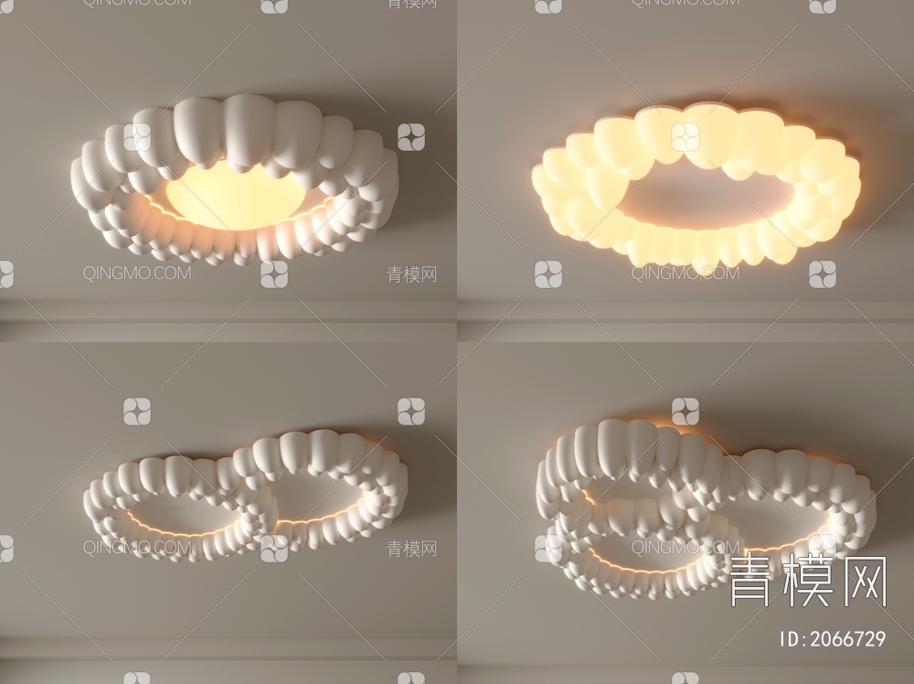 吸顶灯 圆形吸顶灯 卧室灯 艺术造型灯具 时尚客厅灯组合3D模型下载【ID:2066729】