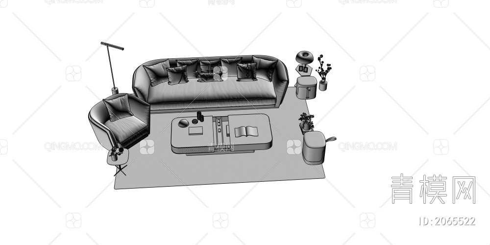 沙发茶几组合3D模型下载【ID:2065522】
