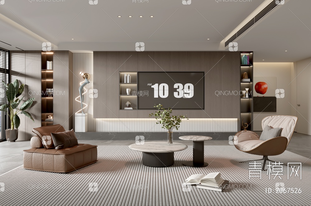 家居客厅 电视背景墙 客厅 茶几组合 沙发 电视柜 极简客厅3D模型下载【ID:2067526】
