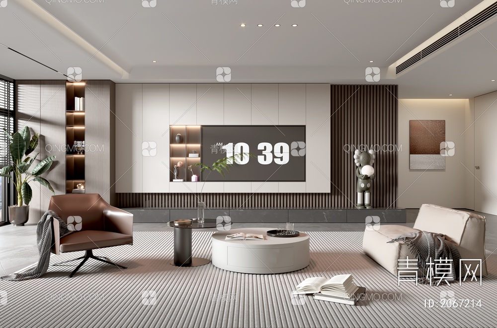家居客厅 电视背景墙 客厅 茶几组合 沙发 电视柜 极简客厅3D模型下载【ID:2067214】