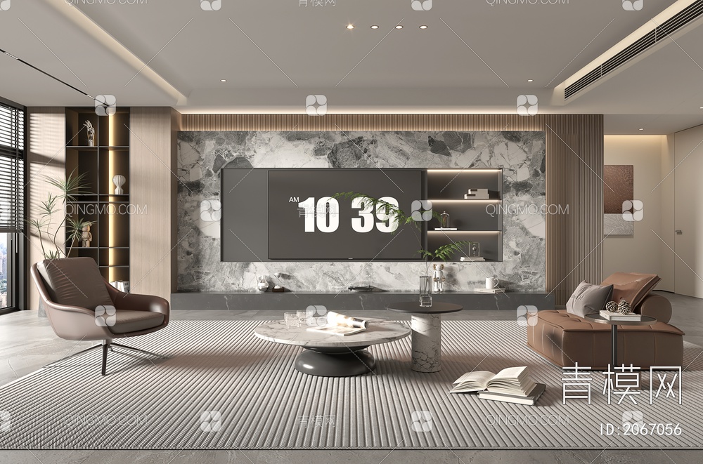 家居客厅 电视背景墙 客厅 茶几组合 沙发 电视柜 极简客厅3D模型下载【ID:2067056】