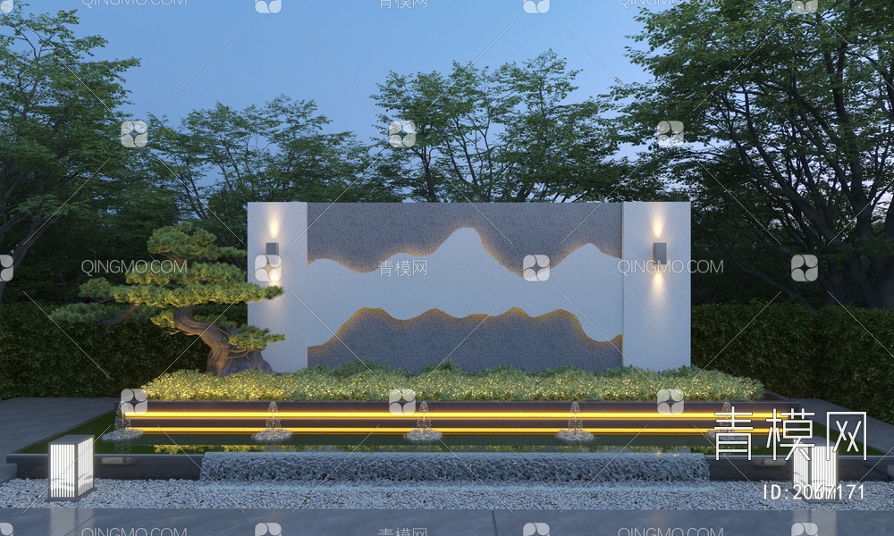 山水景墙 庭院景墙3D模型下载【ID:2067171】