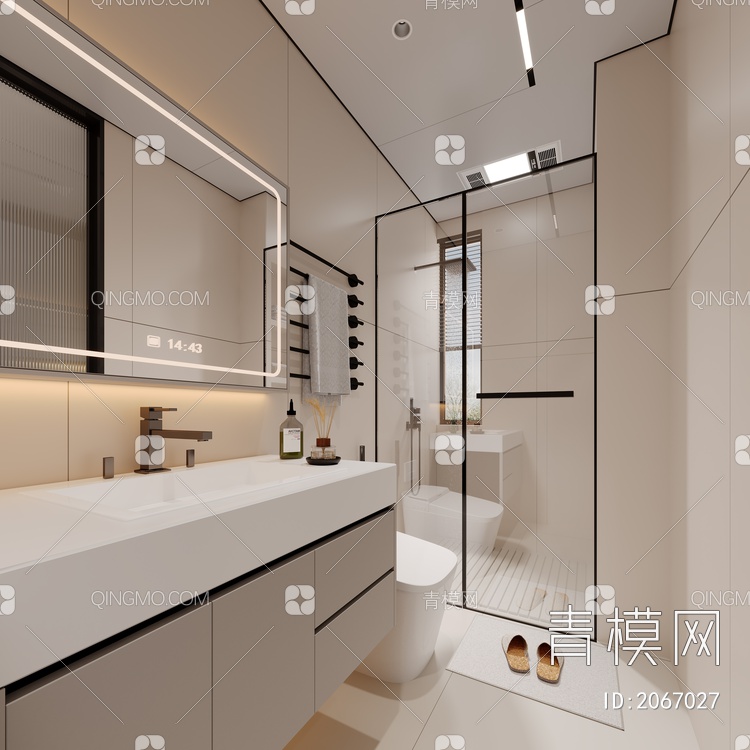 一楼客厅 客餐厅 茶室 卫生间 厨房3D模型下载【ID:2067027】