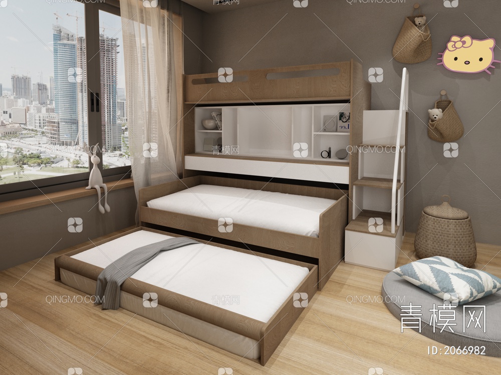 三人床 儿童床 组合写字桌3D模型下载【ID:2066982】