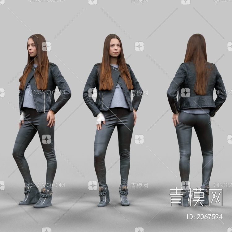 穿着皮革服装的女孩3D模型下载【ID:2067594】