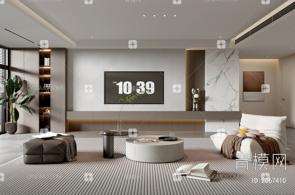 家居客厅 电视背景墙 客厅 茶几组合 沙发 电视柜 极简客厅3D模型下载【ID:2067410】