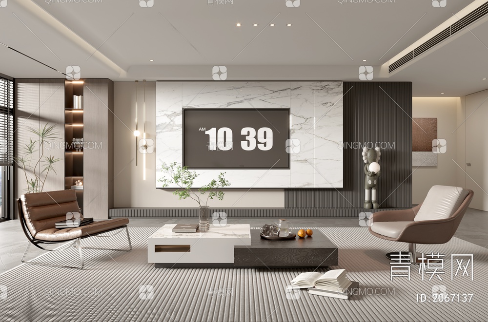 家居客厅 电视背景墙 客厅 茶几组合 沙发 电视柜 极简客厅3D模型下载【ID:2067137】