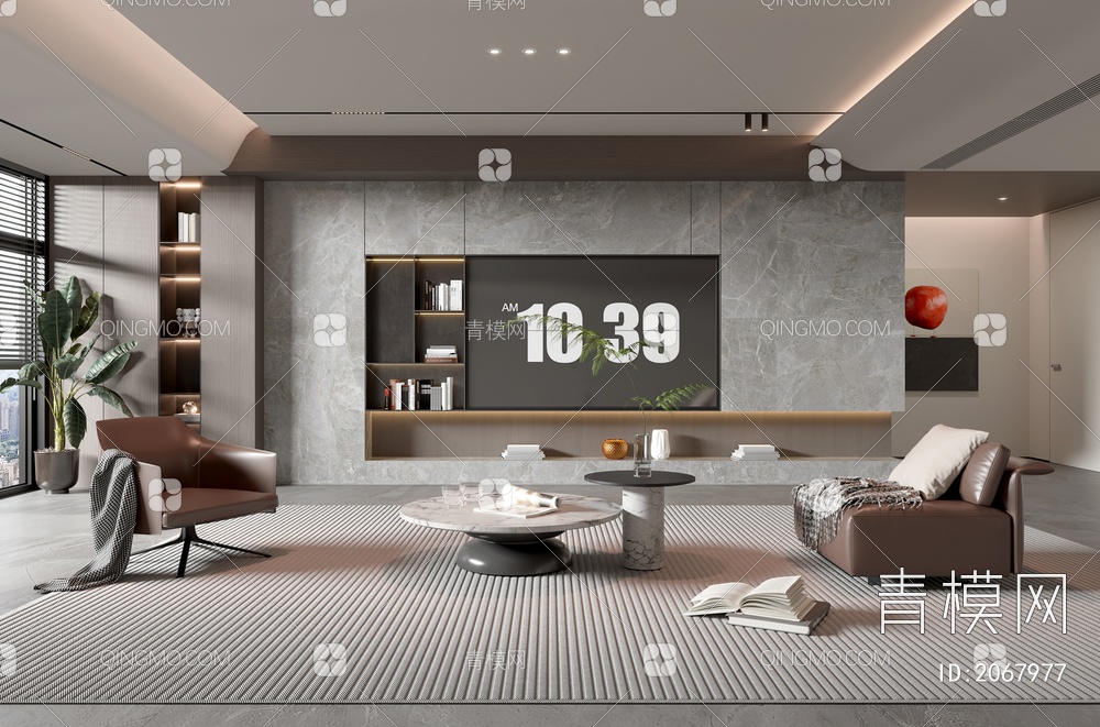 家居客厅 电视背景墙 客厅 茶几组合 沙发 电视柜 极简客厅3D模型下载【ID:2067977】