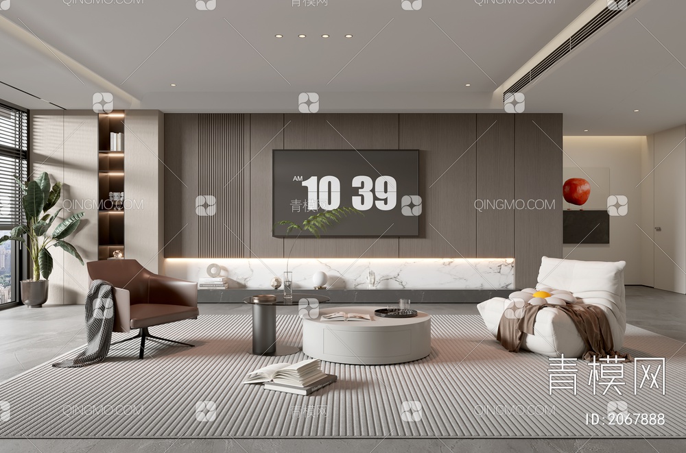 家居客厅 电视背景墙 客厅 茶几组合 沙发 电视柜 极简客厅3D模型下载【ID:2067888】