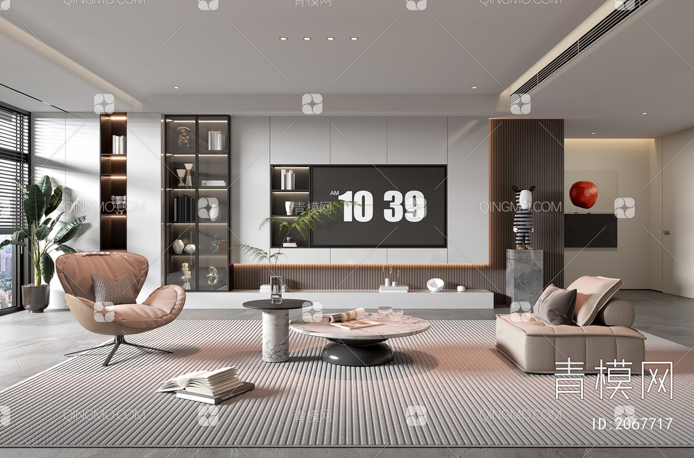 家居客厅 电视背景墙 客厅 茶几组合 沙发 电视柜 极简客厅3D模型下载【ID:2067717】