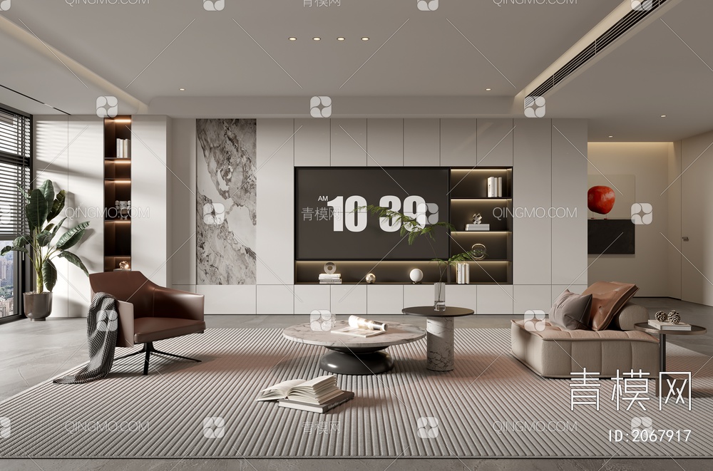 家居客厅 电视背景墙 客厅 茶几组合 沙发 电视柜 极简客厅3D模型下载【ID:2067917】